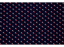 Printed Fabric for Blouse White Red Polka dots Navy blue Background