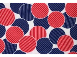 Printed Fabric for Dress Suit Circle Navy blue Red Ecru