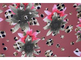 Fabric Printed Chiffon Flowers Leopard Background Brick